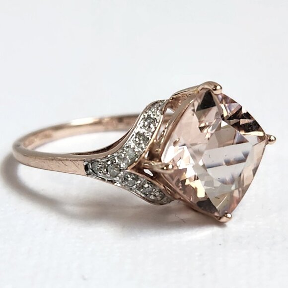 Not Silver 10k Solid NIB 2.27g Rose Gold Genuine Morganite Diamond Accent Size 7 - Picture 6 of 16